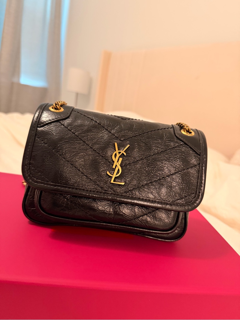 Saint Laurent Black Quilted Leather Mini Bag with Gold Hardware